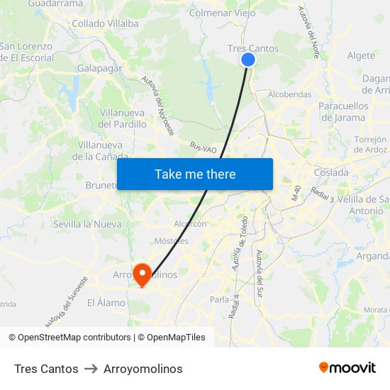 Tres Cantos to Arroyomolinos map