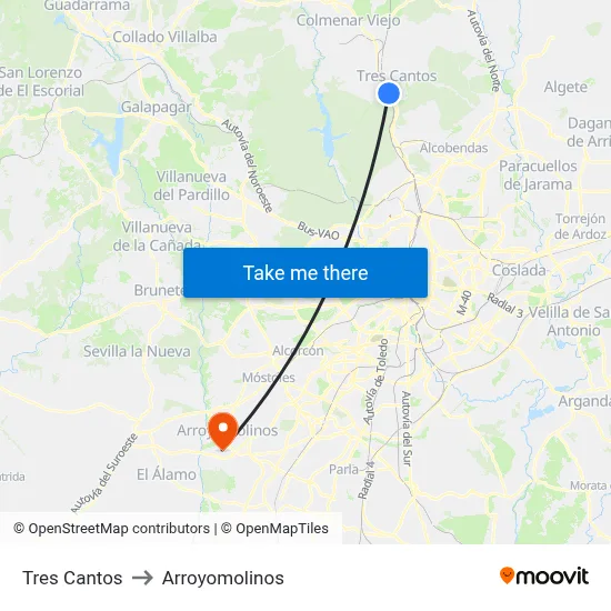 Tres Cantos to Arroyomolinos map