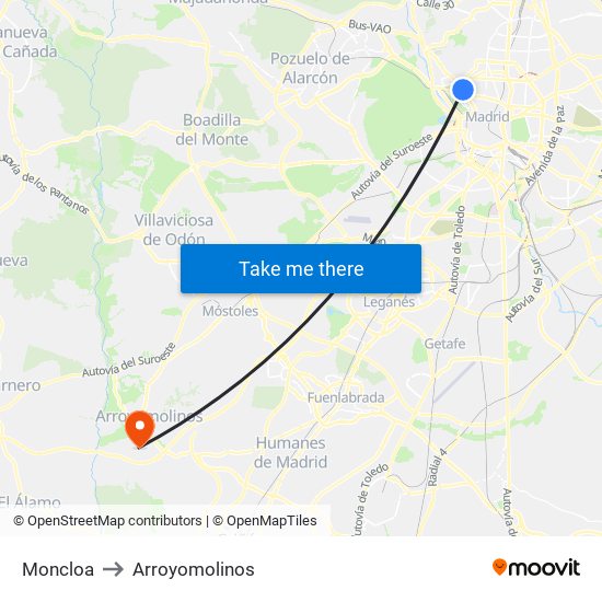 Moncloa to Arroyomolinos map