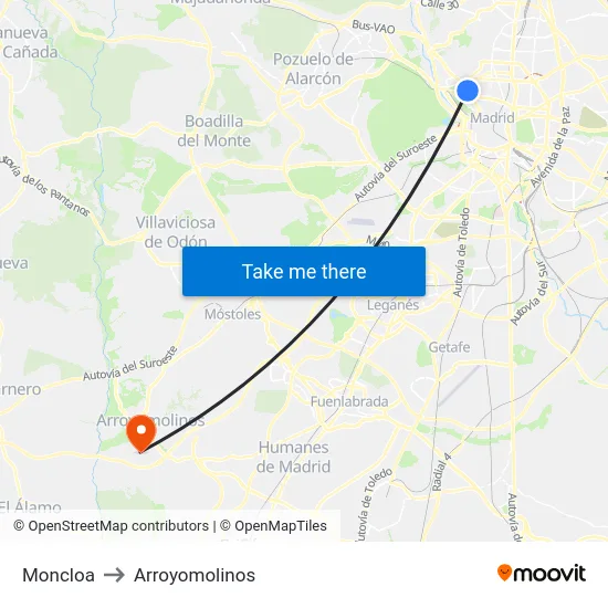 Moncloa to Arroyomolinos map