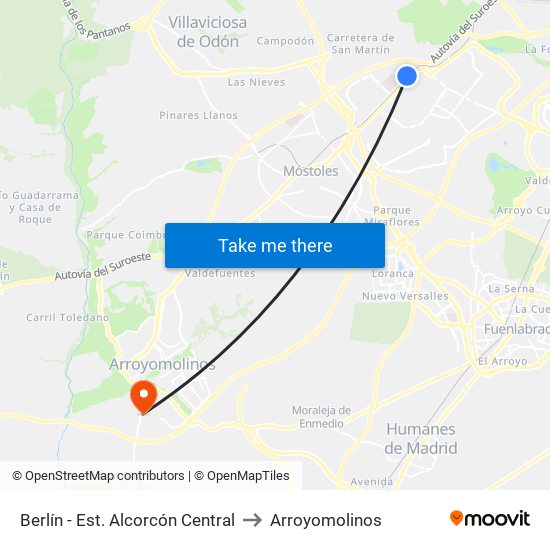 Berlín - Est. Alcorcón Central to Arroyomolinos map