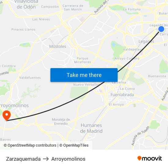 Zarzaquemada to Arroyomolinos map