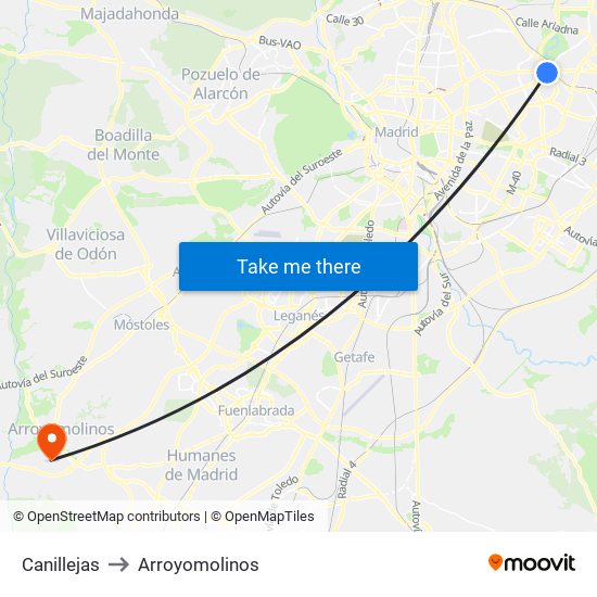 Canillejas to Arroyomolinos map