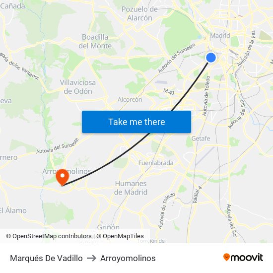 Marqués De Vadillo to Arroyomolinos map