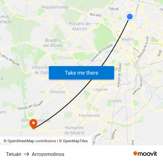Tetuán to Arroyomolinos map