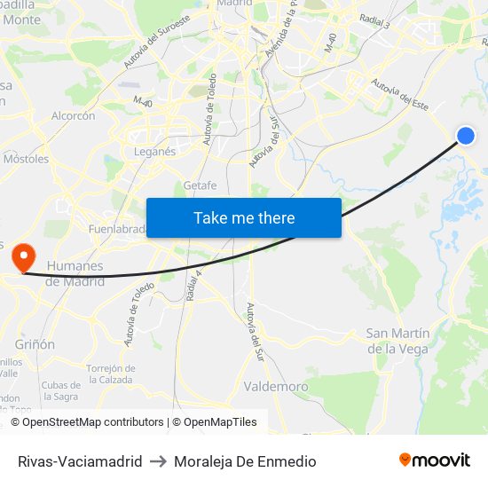 Rivas-Vaciamadrid to Moraleja De Enmedio map