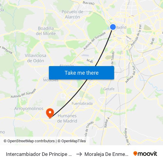 Intercambiador De Príncipe Pío to Moraleja De Enmedio map