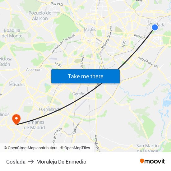 Coslada to Moraleja De Enmedio map