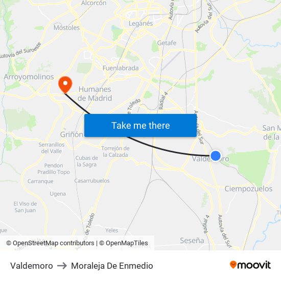 Valdemoro to Moraleja De Enmedio map