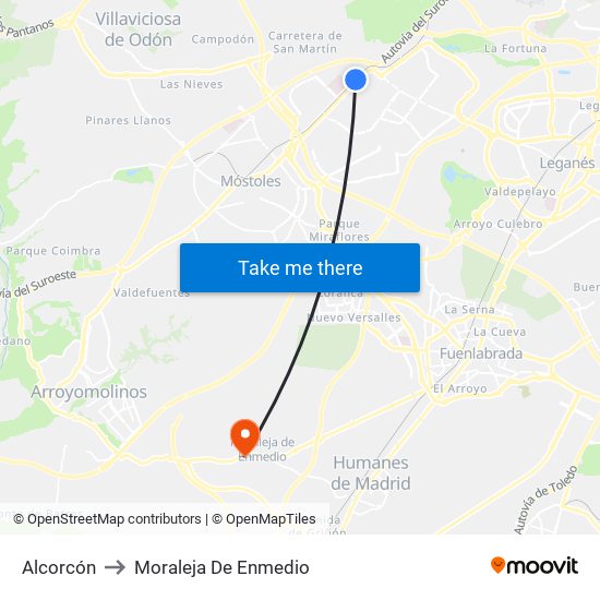 Alcorcón to Moraleja De Enmedio map