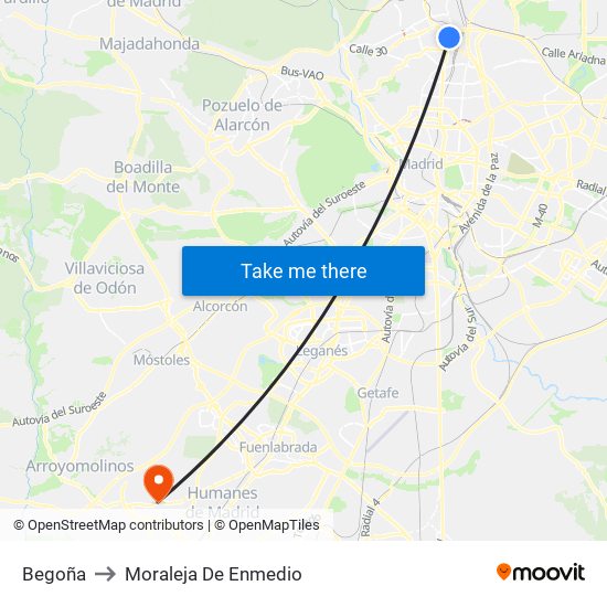 Begoña to Moraleja De Enmedio map
