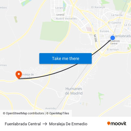 Fuenlabrada Central to Moraleja De Enmedio map