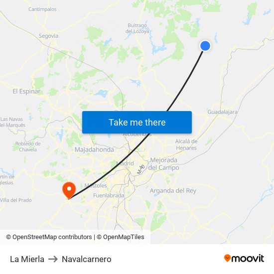 La Mierla to Navalcarnero map