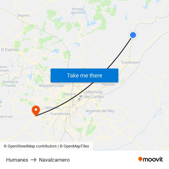 Humanes to Navalcarnero map