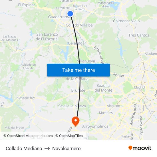 Collado Mediano to Navalcarnero map