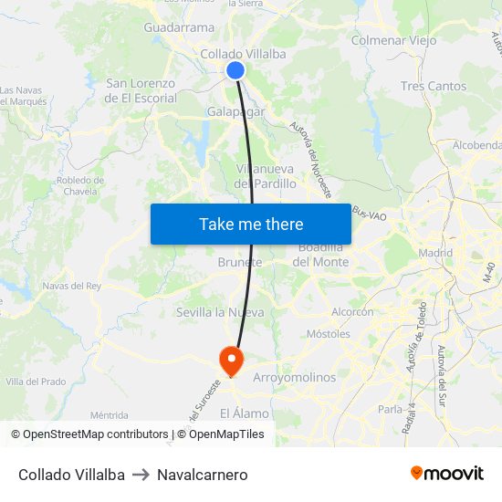 Collado Villalba to Navalcarnero map