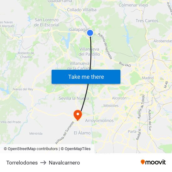 Torrelodones to Navalcarnero map