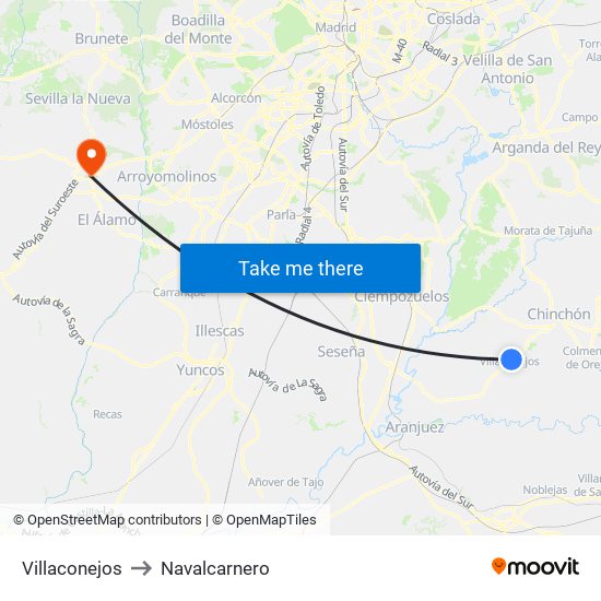 Villaconejos to Navalcarnero map