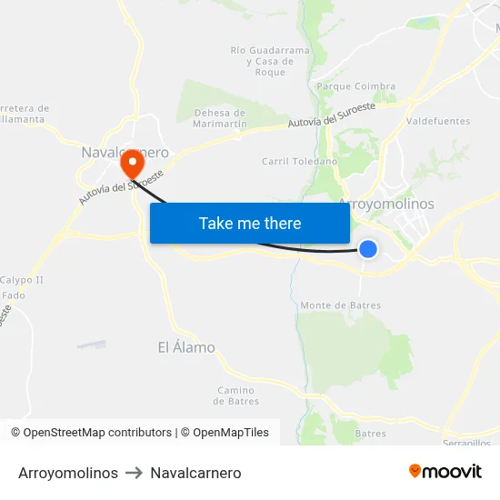 Arroyomolinos to Navalcarnero map