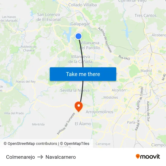 Colmenarejo to Navalcarnero map