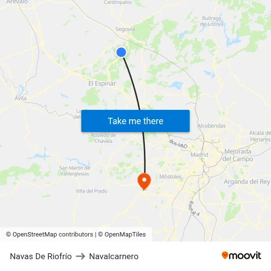Navas De Riofrío to Navalcarnero map
