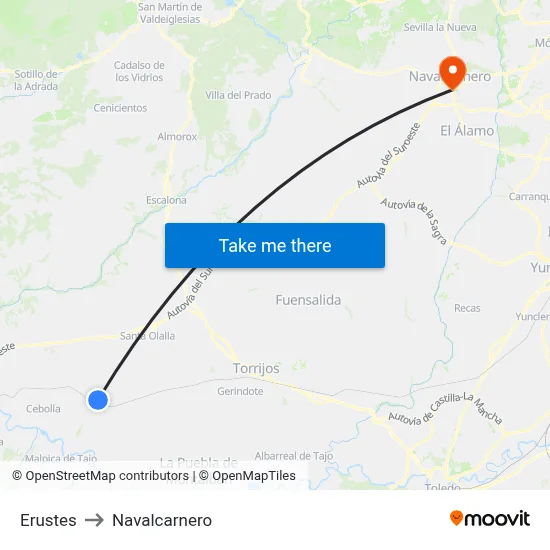 Erustes to Navalcarnero map