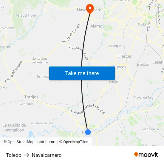 Toledo to Navalcarnero map