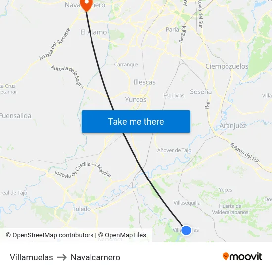 Villamuelas to Navalcarnero map