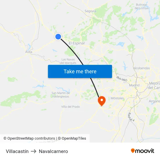 Villacastín to Navalcarnero map
