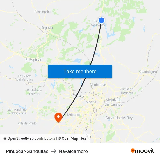 Piñuécar-Gandullas to Navalcarnero map