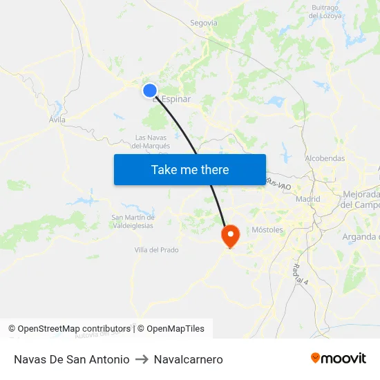 Navas De San Antonio to Navalcarnero map