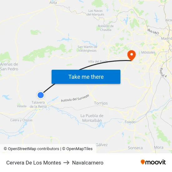 Cervera De Los Montes to Navalcarnero map