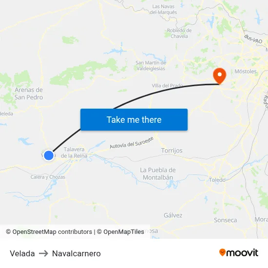 Velada to Navalcarnero map