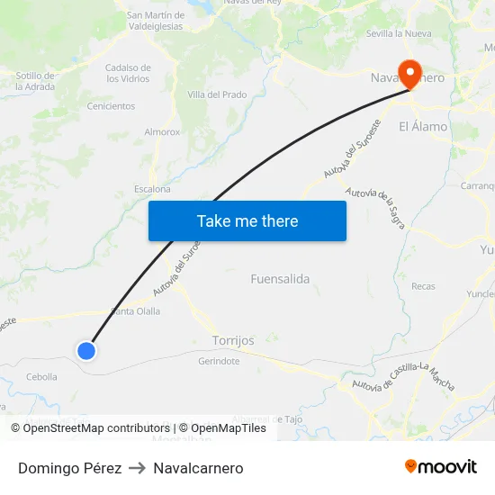 Domingo Pérez to Navalcarnero map