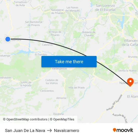 San Juan De La Nava to Navalcarnero map