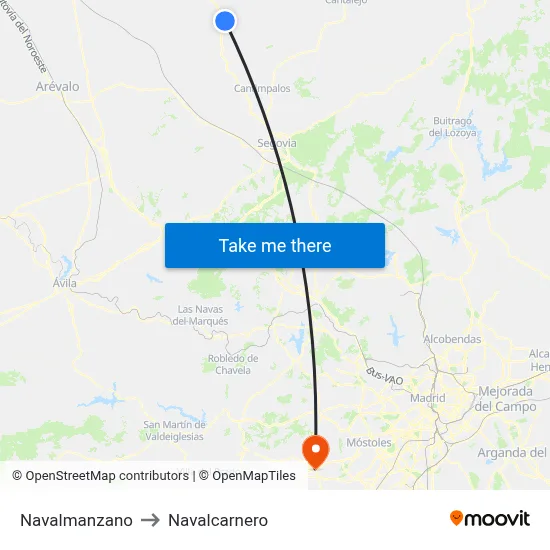 Navalmanzano to Navalcarnero map
