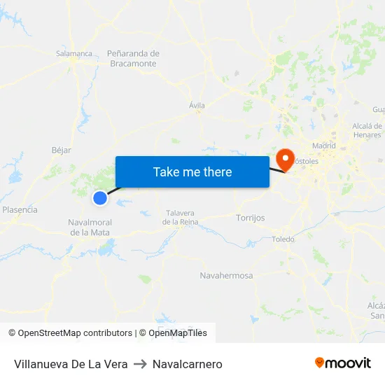 Villanueva De La Vera to Navalcarnero map