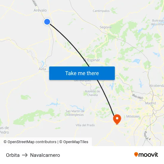 Orbita to Navalcarnero map