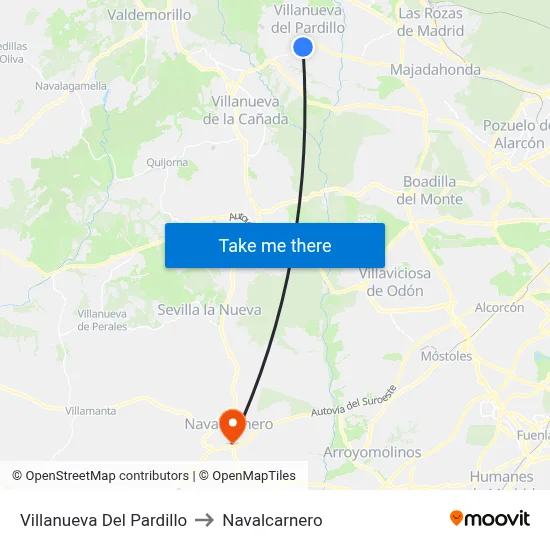 Villanueva Del Pardillo to Navalcarnero map