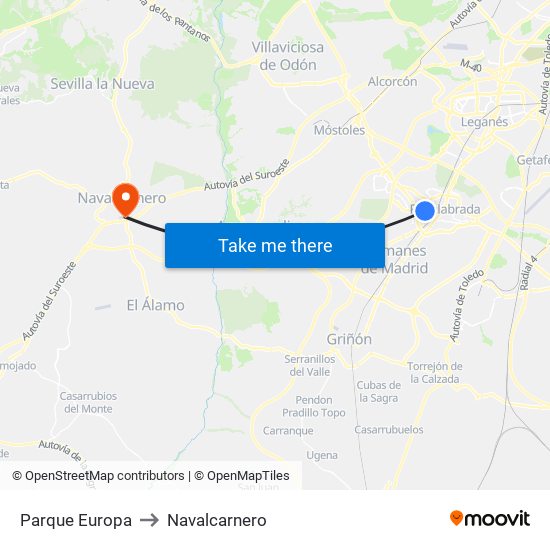 Parque Europa to Navalcarnero map