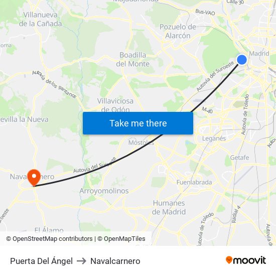 Puerta Del Ángel to Navalcarnero map