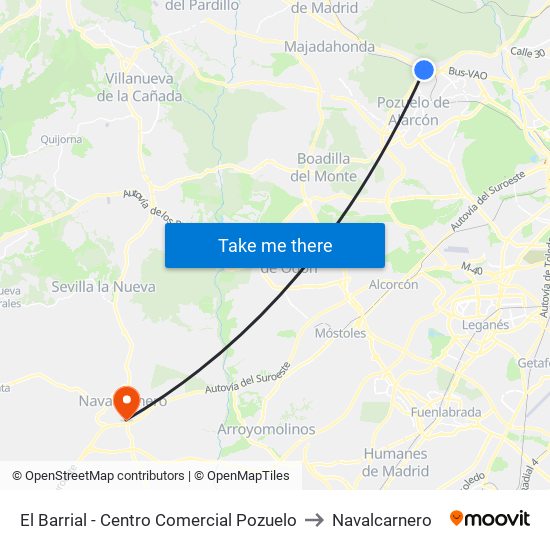 El Barrial - Centro Comercial Pozuelo to Navalcarnero map