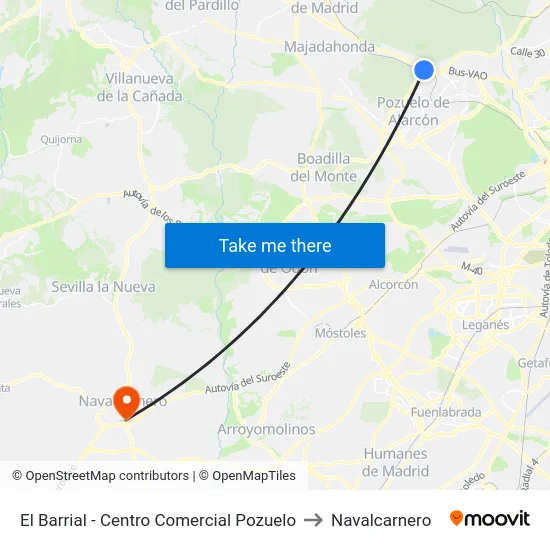 El Barrial - Centro Comercial Pozuelo to Navalcarnero map