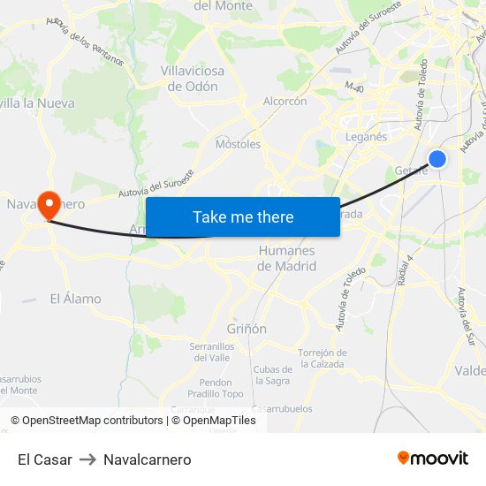 El Casar to Navalcarnero map