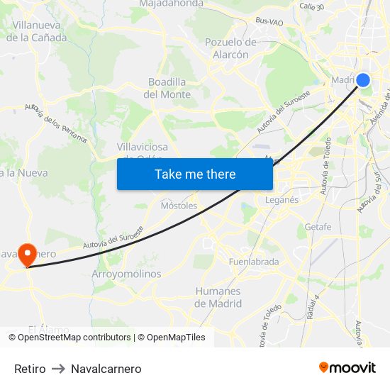 Retiro to Navalcarnero map