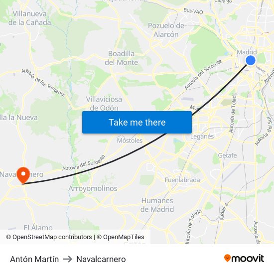Antón Martín to Navalcarnero map