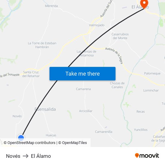 Novés to El Álamo map