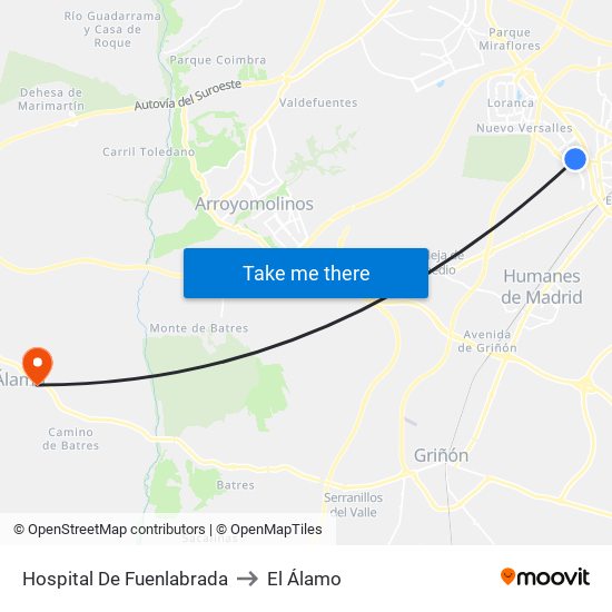 Hospital De Fuenlabrada to El Álamo map