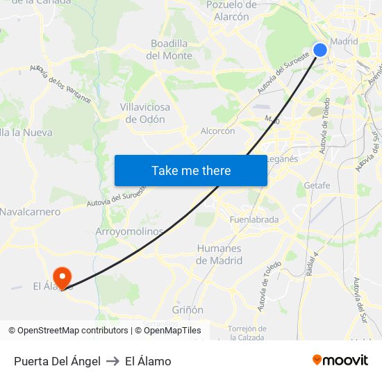 Puerta Del Ángel to El Álamo map