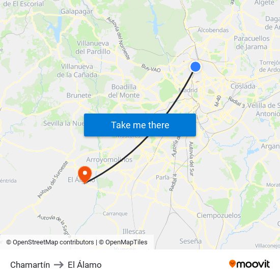 Chamartín to El Álamo map